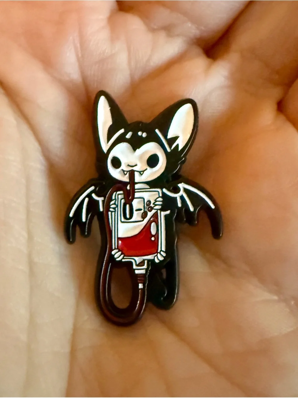 CUTE SPOOKY HALLOWEEN BAT Blood Bag Enamel TACK BUTTON PIN ACCESSORY goth kawaii